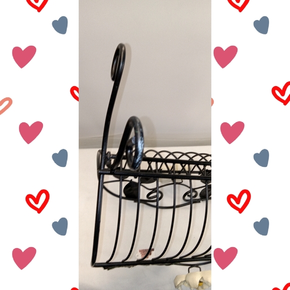 BLACK WROUGHT IRON LOG HOLDER WITH DECORATIVE METAL LEAVES AND FLOWERS - Picture 4 of 4